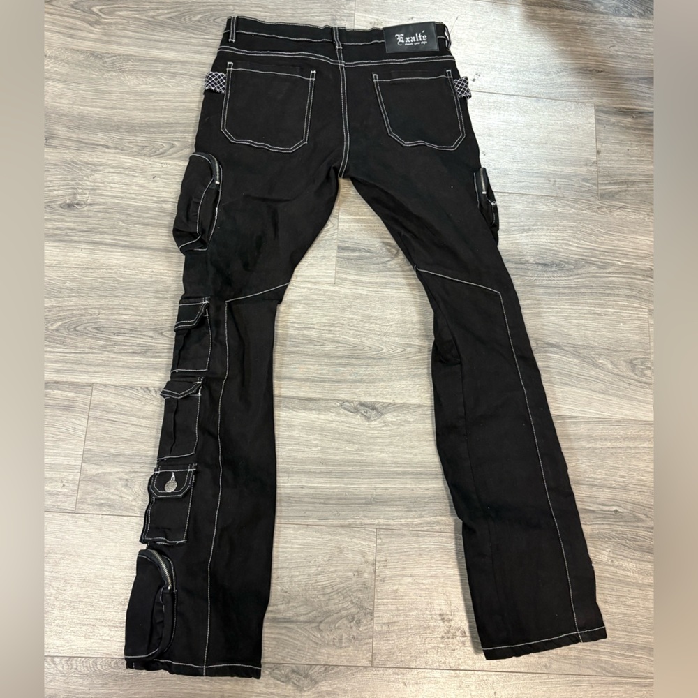 Black Cargo Pants with Contrast Stitching - Men's - Picture 2 of 3